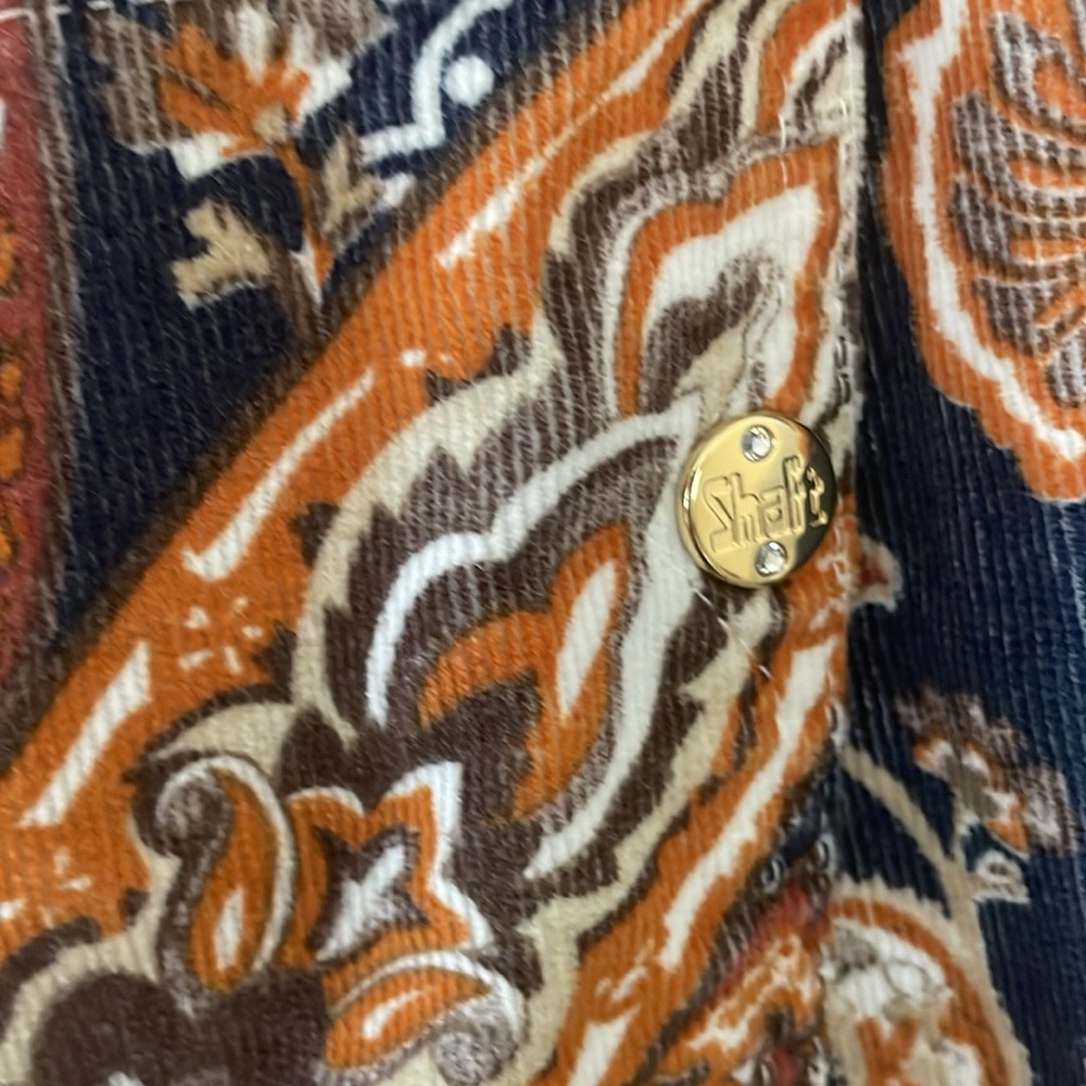 Shaft NWOT Lola Paisley VelvetCorduroy‎ Pants Italian RARE Blue/Rust Size 29/33 - Picture 7 of 12